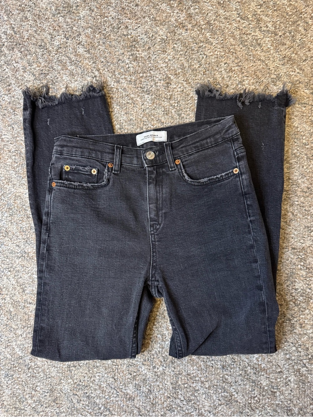 Zara Black High-Rise Raw Hem Women's Jeans
